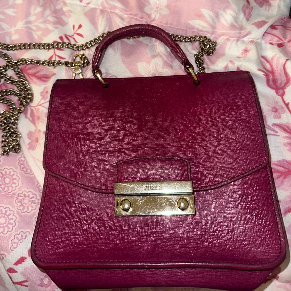 Furla Red Crossbody Bag with Gold Chain Strap